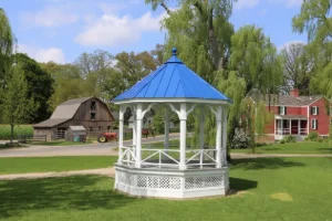 A newly constructed gazebo on a residential property