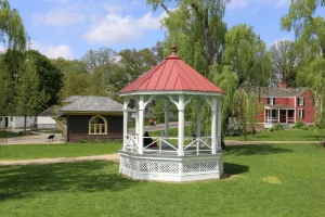 A newly constructed gazebo on a residential property