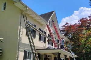 Ladders leading to the roof of a residential home